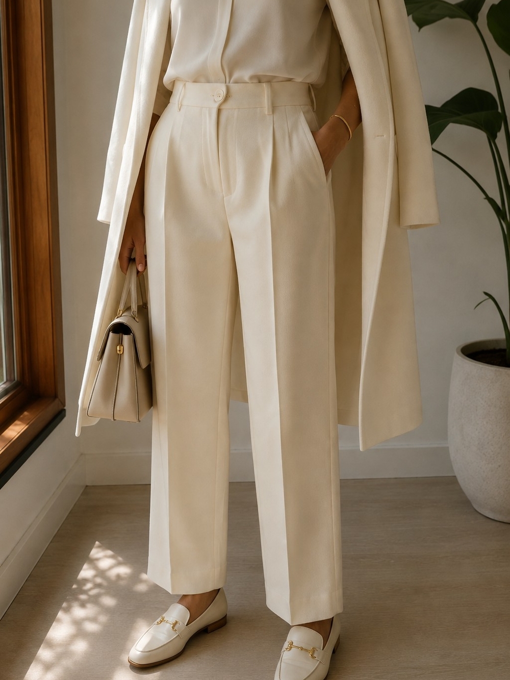 Talbots Petites Vintage Elegant Cream Tailored High-Rise Trousers 100% Wool NWT